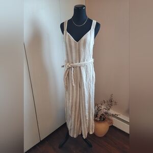 H&M Striped Cream Sleeveless Jumpsuit. Wide Leg. Linen Blend